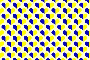 Sarı arka planda kalp şeklinde ulusal mavi ve sarı Ukrayna sembollerinin kusursuz deseni. Zafer, Ukrayna 'ya barış.