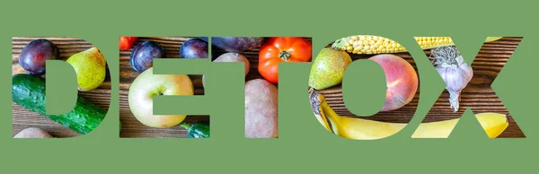 Palavra Desintoxicação Feita Frutas Vegetais Conceito Alimentos Saudáveis Para Dieta — Fotografia de Stock
