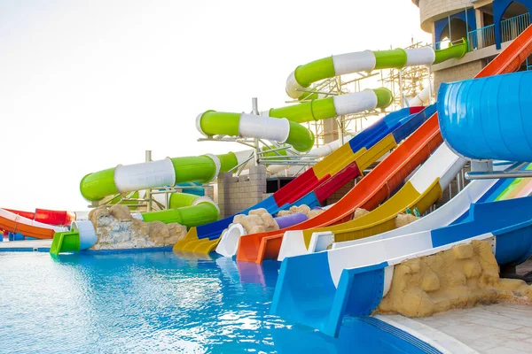 Aquapark Slides Hotel Complex Outdoor Aqua Water Park Swimming Pool — Stock Photo, Image