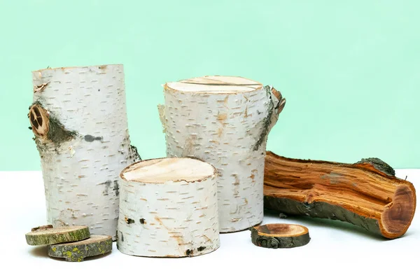 Wooden Stump Podium Bark Tree Mockup Template Natural Organic Eco — стоковое фото