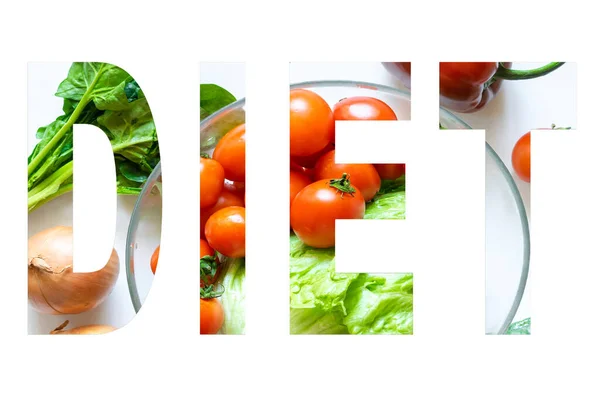 Word Dieet Gemaakt Van Groenten Fruit Concept Van Gezond Voedsel — Stockfoto