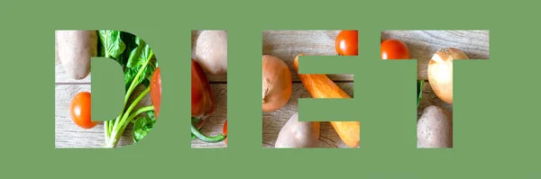 Dieta Palavra Faz Frutos Verduras Conceito Alimentos Saudáveis Para Dieta — Fotografia de Stock