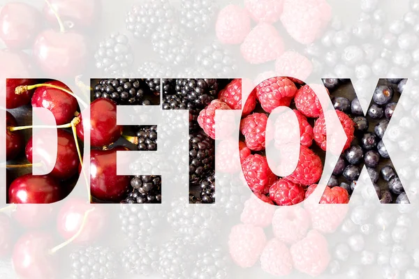 Desintoxicação Palavras Feita Berries Concept Suculento Maduro Fresco Alimentos Saudáveis — Fotografia de Stock