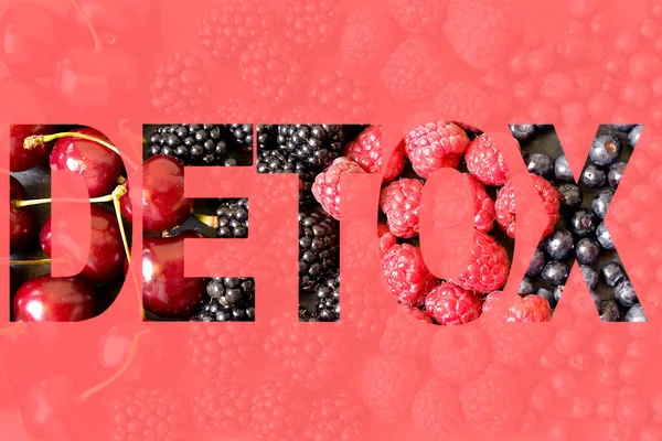 Desintoxicação Palavras Feita Berries Concept Suculento Maduro Fresco Alimentos Saudáveis — Fotografia de Stock