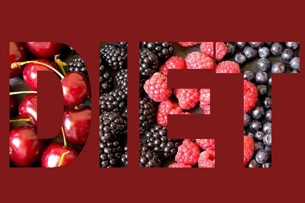 Palavra Dieta Feita Partir Berries Concept Suculento Maduro Fresco Alimentos — Fotografia de Stock