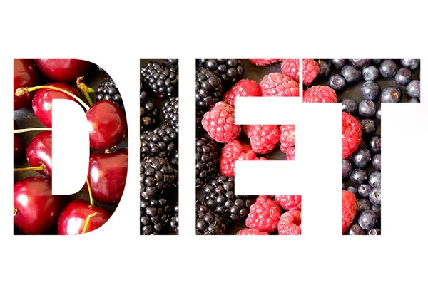 Palavra Dieta Feita Partir Berries Concept Suculento Maduro Fresco Alimentos — Fotografia de Stock