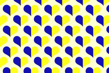 Sarı arka planda kalp şeklinde ulusal mavi ve sarı Ukrayna sembollerinin kusursuz deseni. Zafer, Ukrayna 'ya barış.