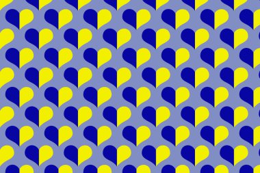 Ulusal Geleneksel Mavi ve Sarı Ukrayna sembollerinin kusursuz deseni mavi arka planda kalp şeklinde Ukrayna 'ya barış ve zafer.