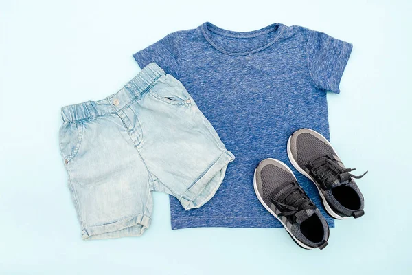 Summer Babies Blue Clothes Accessories Shirt Shorts Sneakers Modern Fashion — Stok fotoğraf