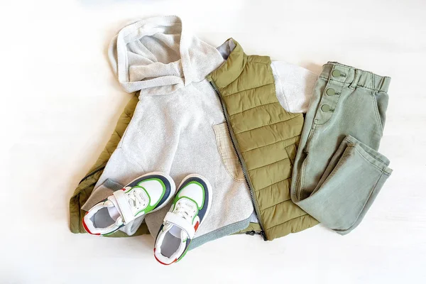 Vest Jumper Jeans Pants Sneakers Set Baby Children Clothes Clothing — Foto Stock