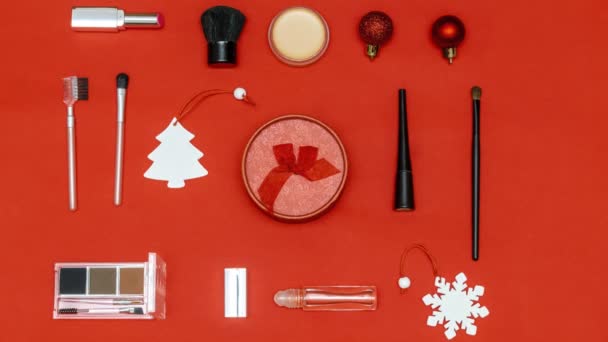 Nyår Skönhet Kosmetika Stoppa Rörelse Animation Video Med Försvinnande Borstar — Stockvideo