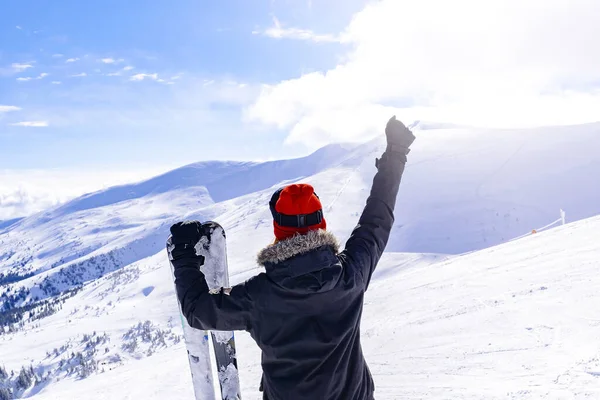 Vrouwen Meisje Winter Overalls Skimasker Met Ski Een Sneeuwheuvel Met — Stockfoto