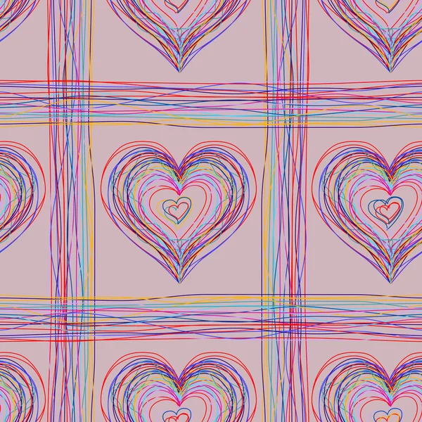 Crayon coloré contrôle sans couture avec des coeurs — Image vectorielle