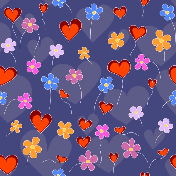 Flores y corazones sin costuras — Vector de stock