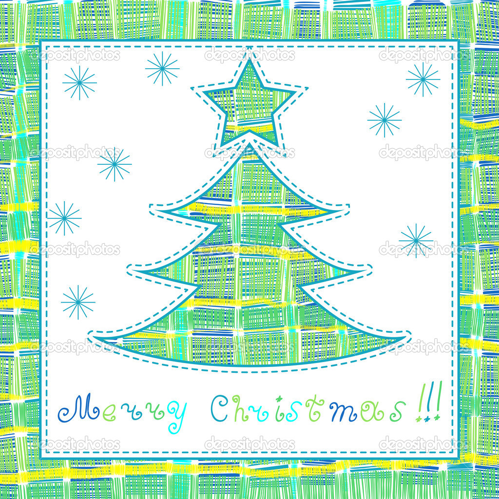 Cute christmas card with tree and snowflakes
