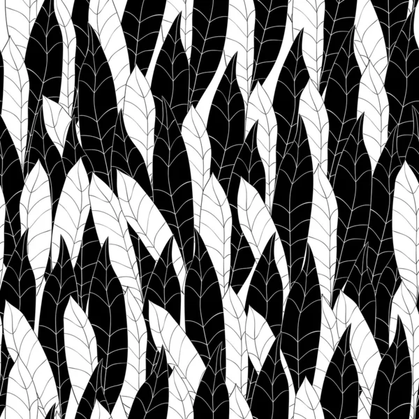 黑色和白色的无缝叶 — 图库矢量图片