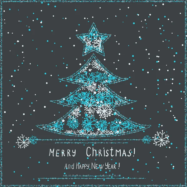 Рождественская открытка с елкой и снегом — стоковый вектор