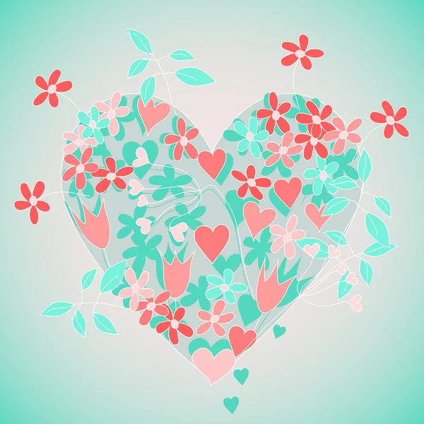 Roze en groene floral hart — Stockvector