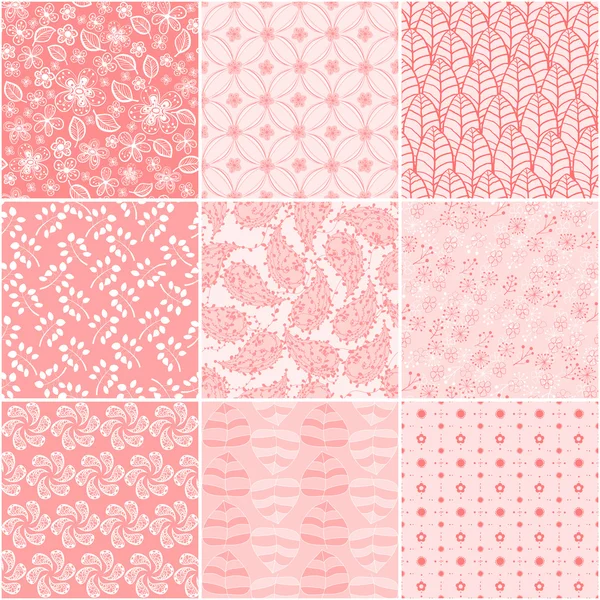 Set of nine seamless floral patterns — Stock Vector