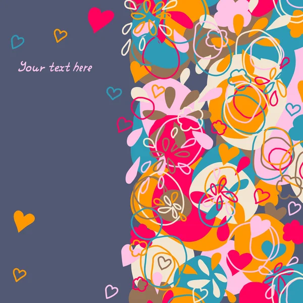 Tarjeta de colores con flores, corazones y puntos abstractos — Vector de stock