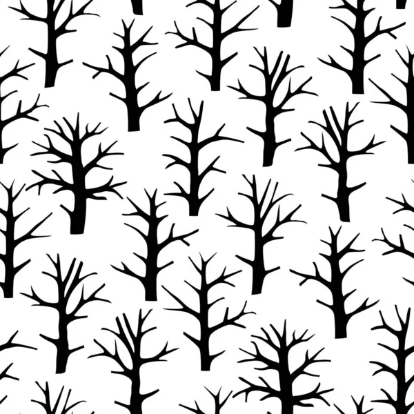 Black White Seamless Pattern Trees — Stock Vector