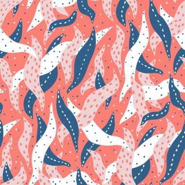 Soyut dalgalı yaprakları olan desensiz çiçek deseni.