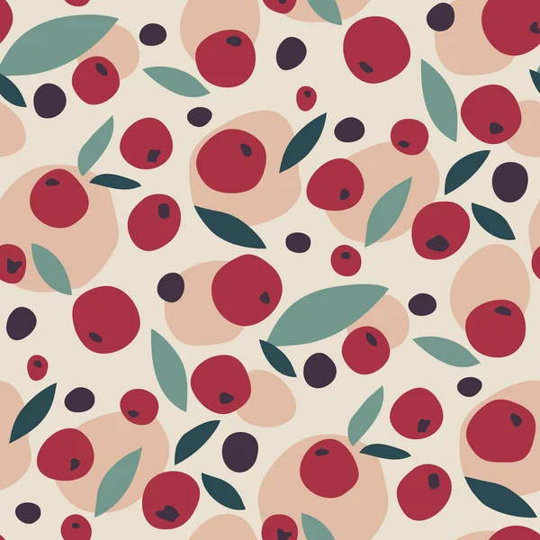 Seamless Pattern Leaves Berries — Stock Vector