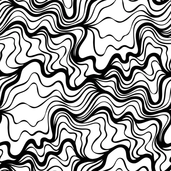 Абстрактный Черно Белый Бесшовный Рисунок Волнистыми Линиями — стоковый вектор