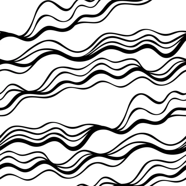 波状線の黒と白のシームレスなパターン — ストックベクタ