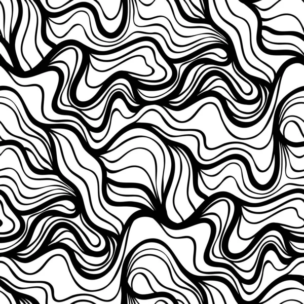 Modèle Abstrait Sans Couture Noir Blanc Avec Des Lignes Ondulées — Image vectorielle