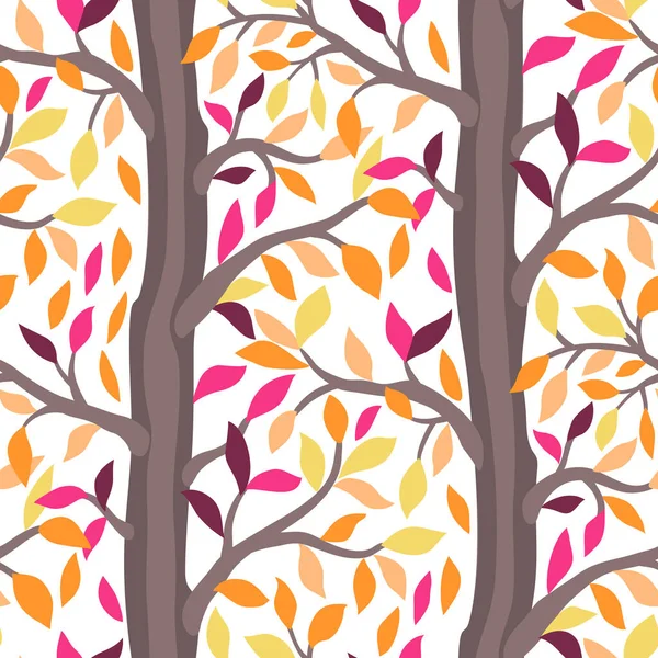 色鮮やかな葉を持つ木と秋のシームレスなパターン — ストックベクタ