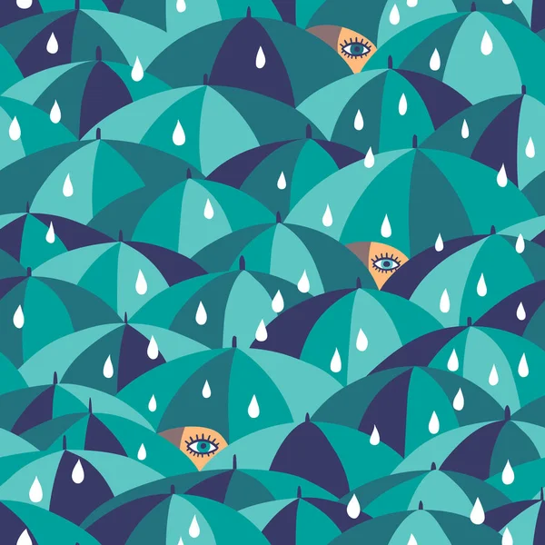 Nahtloses Muster Mit Menschenmassen Mit Regenschirmen Bei Regenwetter — Stockvektor