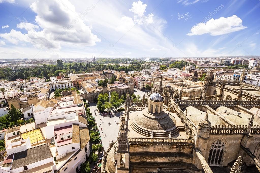 Panoramic view from the La Giralda tower of Seville Cathedral, A
