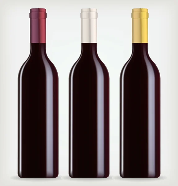 Tres botellas de vino — Vector de stock