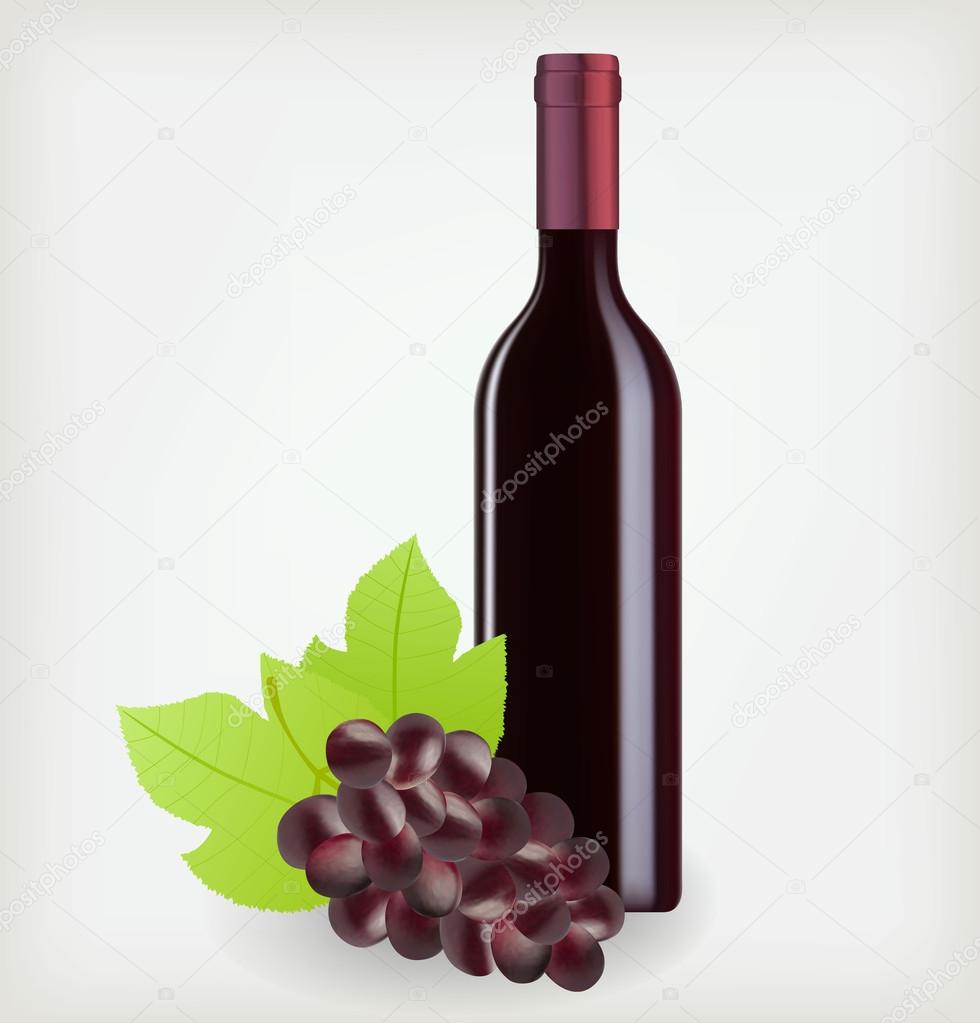Bottle of wine with grapes