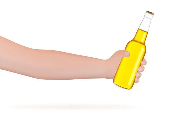 Hand hält Bierflasche auf weißem Hintergrund — Stockvektor