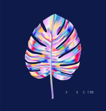 Monstera plant leaf with holographic effect. Mesh. No trace