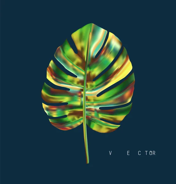 Monstera Plant Leaf Holographic Effect Mesh Trace — Stock vektor