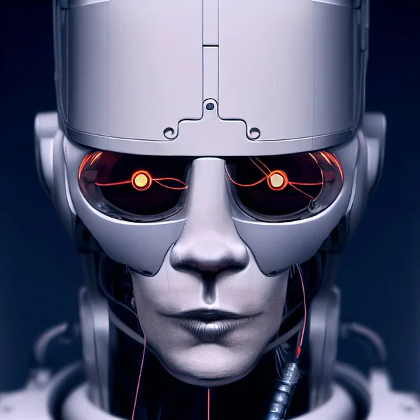 Robot man, sci-fi android female artificial intelligence 3d render. Neural network