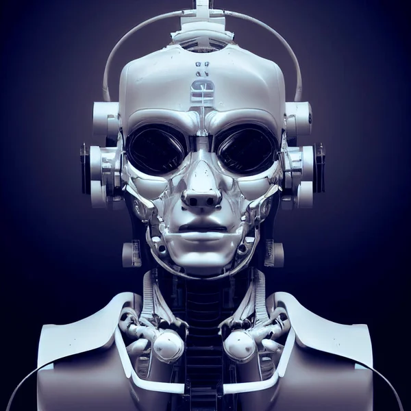 Robotman Sci Android Kvinnlig Artificiell Intelligens Render Neuronnät — Stockfoto