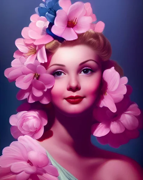 Pin-up girl with flowers. illustration