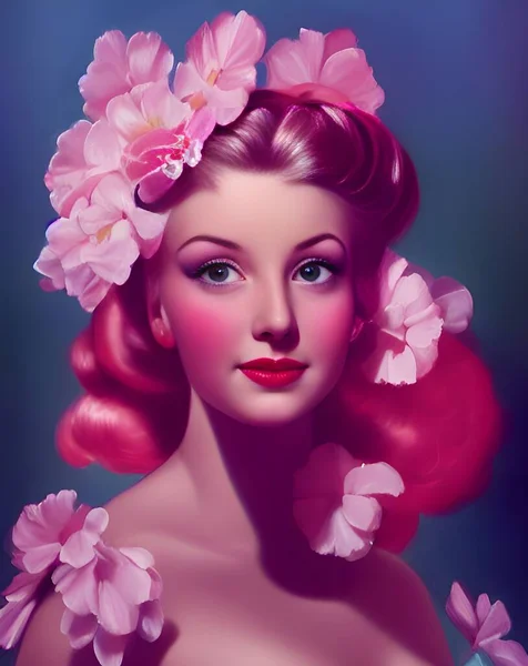 Pin-up girl with flowers. illustration