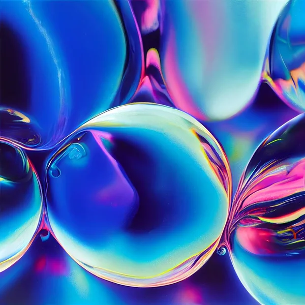 3D render liquid crystals transparent bubbles.