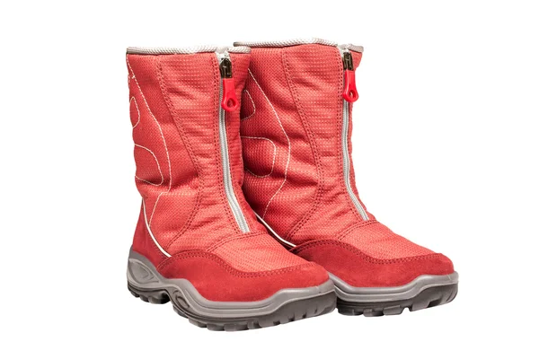 Bottes imperméables rouges pour enfants sur fond blanc — Photo