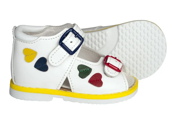 White children 's sandals — стоковое фото