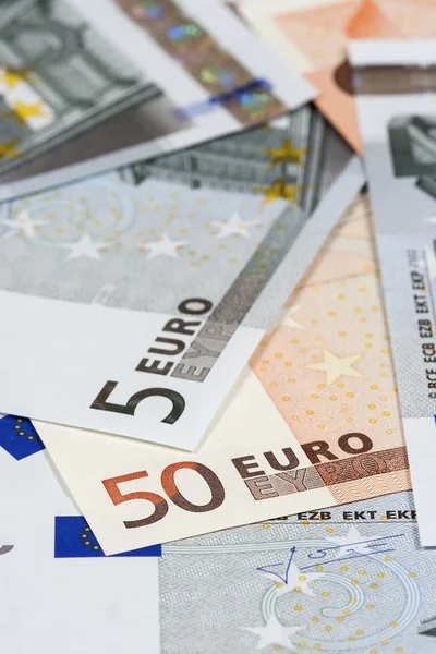 Some banknotes on five and fifty euros — Stock Photo, Image