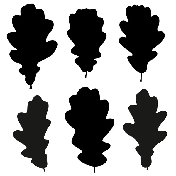 Set of vector black oak leaves outline — Stock Vector