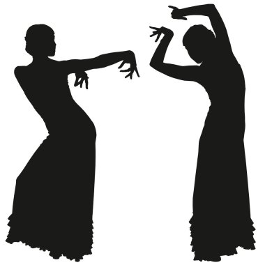 iki kadın flamenko dansçısı siluetleri siyah