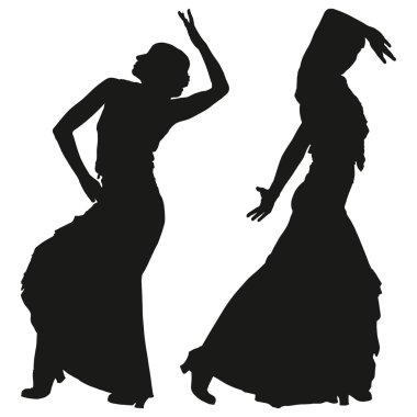 iki kadın flamenko dansçısı siluetleri siyah