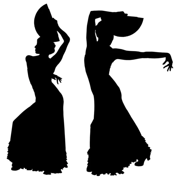 Deux silhouettes noires de danseuse de flamenco féminine — Image vectorielle